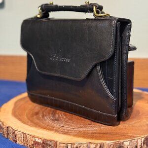 Bellerose Black Croc Embossed Leather Vintage Satchel Crossbody | Gold HW